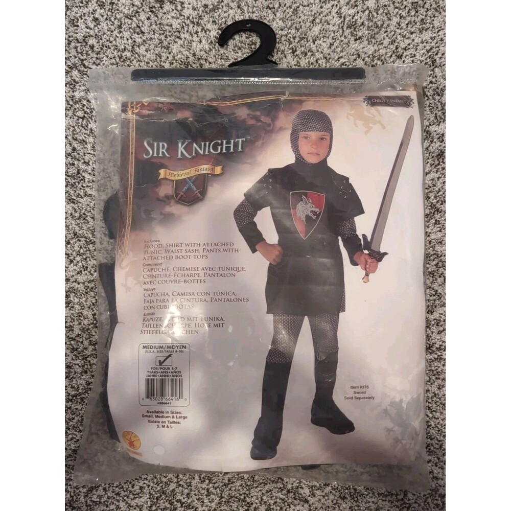 New Rubie's Sir Knight Costume Size Medium 8/10 Halloween Hood Medieval W/ Sword